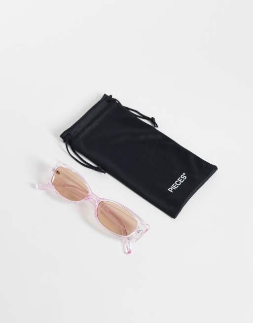 Pieces – Sonnenbrille mit rechteckigem Rahmen in transparentem Rosa, 3 von 3