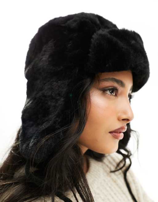 Pieces - Sort aviator-hat i imiteret pels, 2 af 4