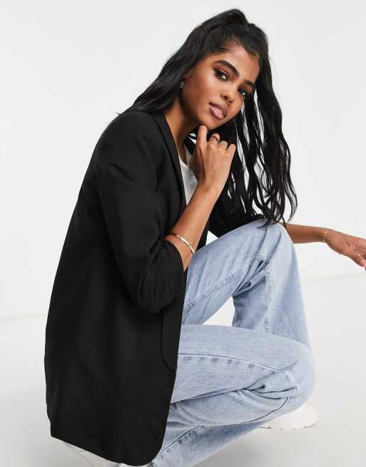 Pieces - Sort blazer med rynkede ærmer, 3 af 4