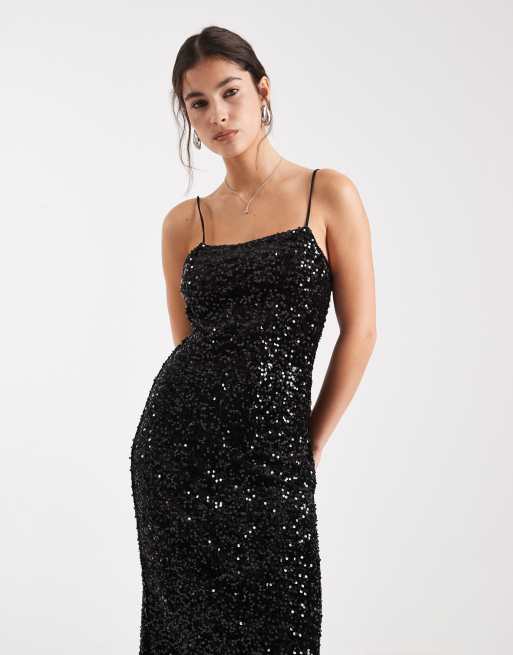 Pieces - Sort cami-midikjole i pailletstof, 3 af 4