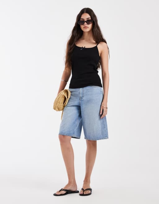 PIECES - Sort cami-top med blondekant i pointelle-strik, 2 af 4