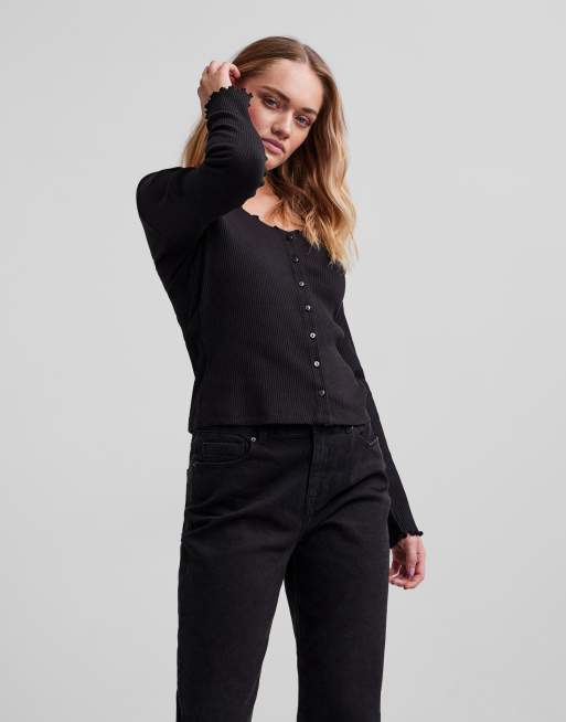 PIECES - Sort cardigan med knapper foran