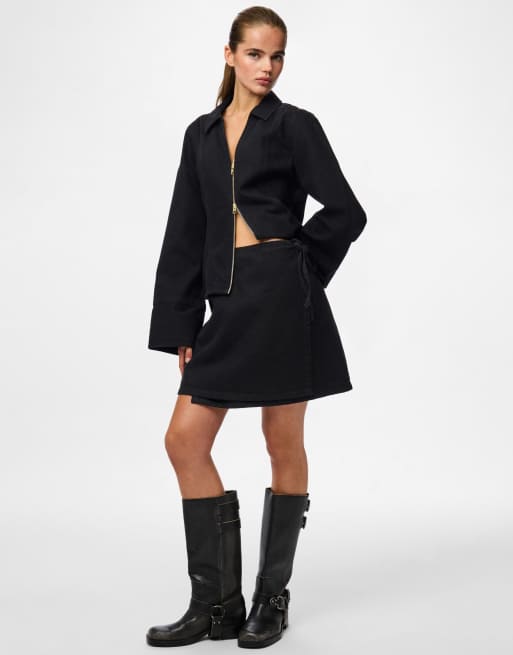 Pieces - Sort mininederdel i denim, 5 af 5