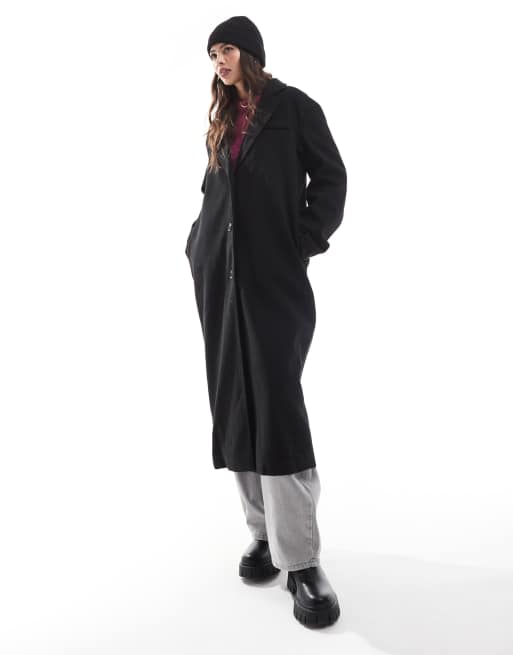 Pieces - Sort oversized skræddersyet maxifrakke, 4 af 4