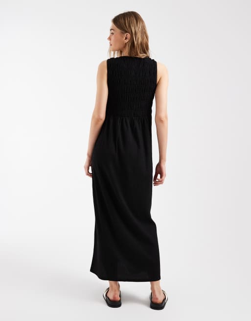 PIECES - Sort ærmeløs smock-maxikjole, 4 af 4