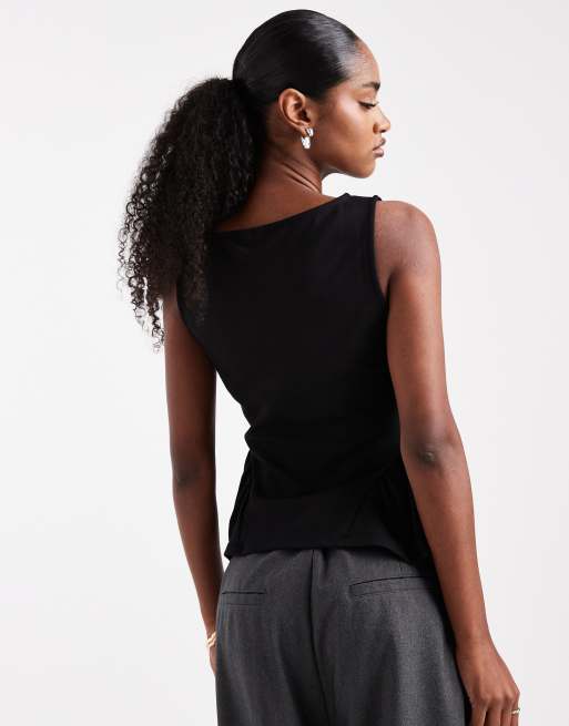 PIECES - Sort top med peplum-detalje i jersey, 2 af 4