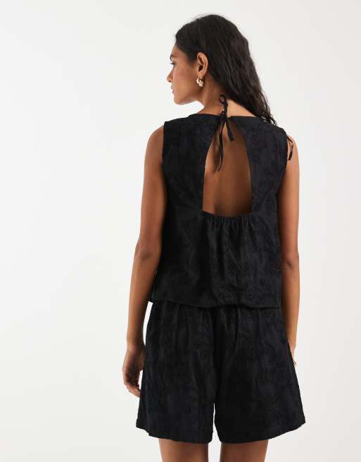 Pieces - Sorte højtaljede shorts i broderie anglaise - Del af sæt, 5 af 5