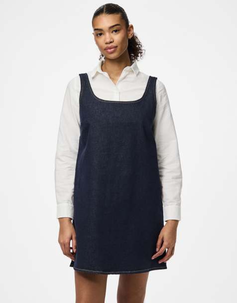 Pieces Spencer dress in dark blue denim - view 1
