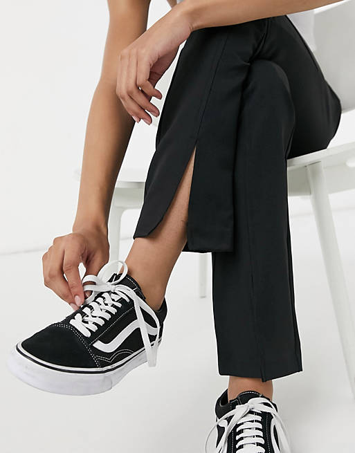  Pieces split front trousers in black 