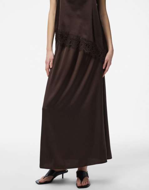 Pieces spódnica maxi w kolorze hot fudge - view 1