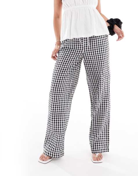 Pieces high waist wide leg trousers in black gingham print