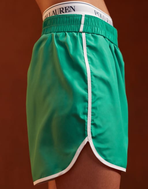 Pieces Sport Core contrast trim shorts in green and white ASOS