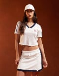 [Pieces] Pieces Sport Core cropped v neck t-shirt in white and navy (part of a set) XS White Navy