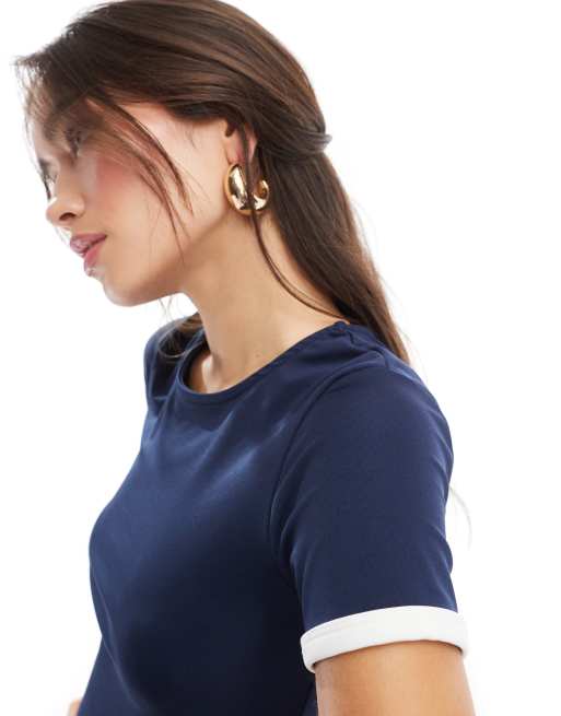 Pieces Sport Core mini dress with contrast trim in navy and white, 3 of 4