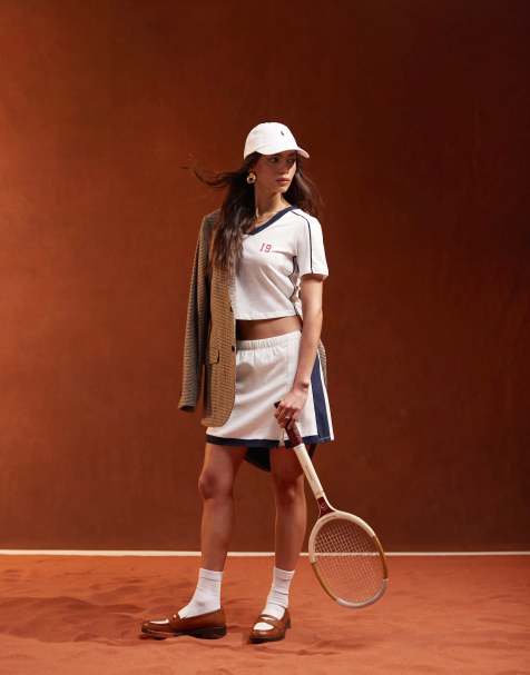 Pieces Sport Core skort co-ord with side stripe in white and navy - view 1