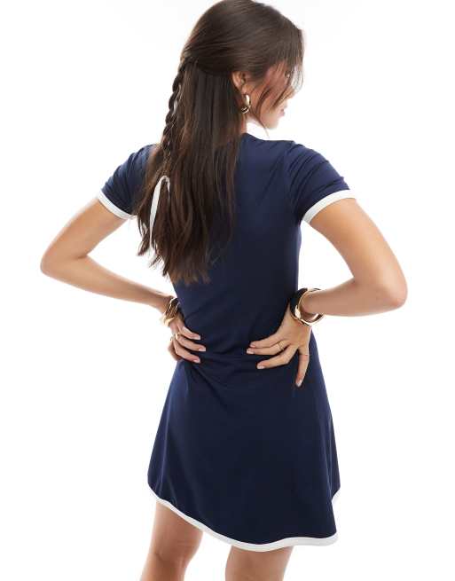Pieces - Sport Core - Vestito corto blu navy con finiture a contrasto bianche, 4 di 4