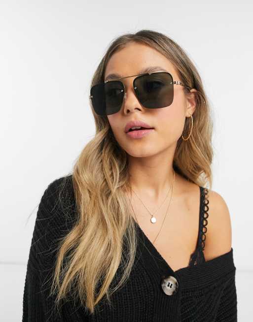 Black square 2024 aviator sunglasses