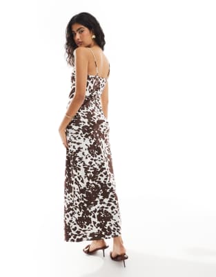 Shop Pieces Square Neck Slip Maxi Dress In Multi
