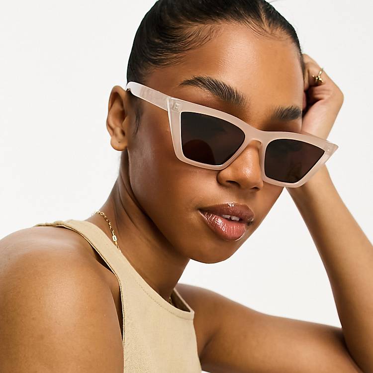 Pieces squared cat eye sunglasses in cream with brown lens | ASOS