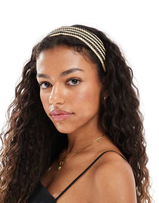 Pieces star detail headband in black and cream