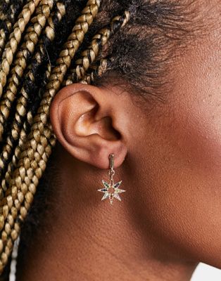 Pieces star drop earrings in gold with rainbow gems