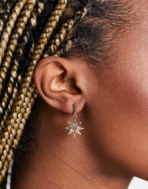 Pieces star drop earrings in gold with rainbow gems