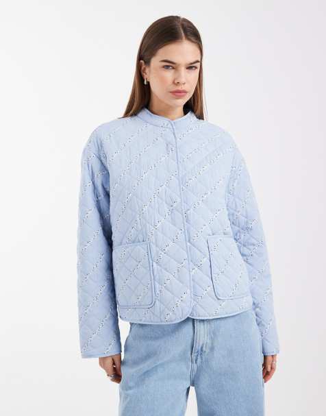 Pieces – Steppjacke in Blau geblümt - view 1