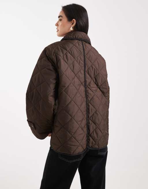 Pieces – Steppjacke in Schokobraun mit Kragendetail, 3 von 4