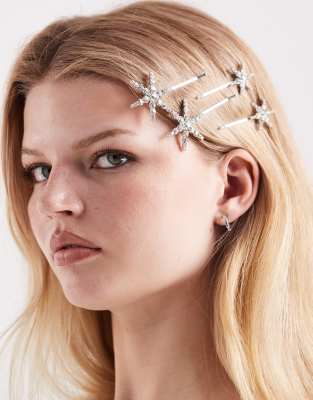 Pieces - Sternförmige Haarspangen in Silber mit Pailletten