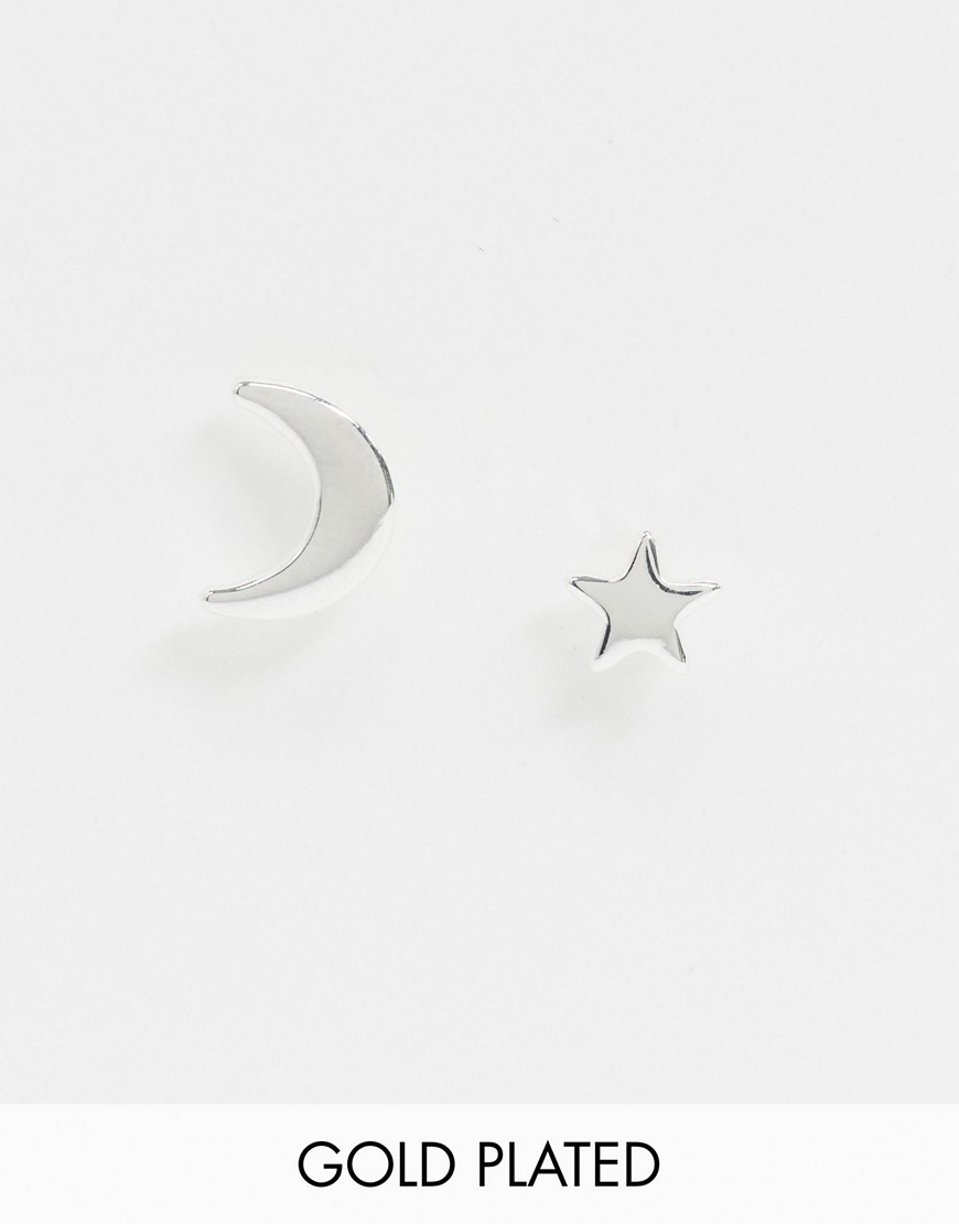 Pieces – Stiftörhängen med måne och stjärna i 18K pläterat äkta silver