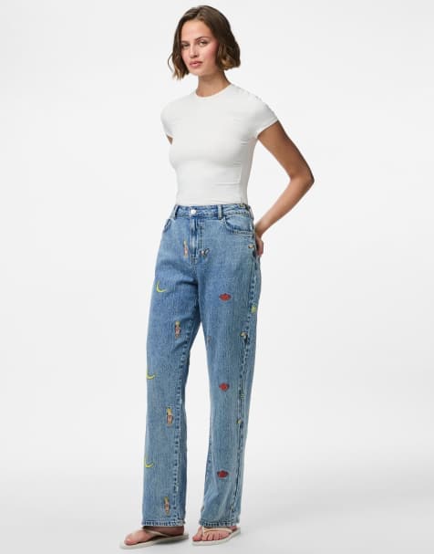 Pieces Straight fit jeans in medium blue denim - view 1