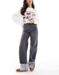 [Pieces] Pieces straight leg fold up jeans in washed grey W28 L32 Grey