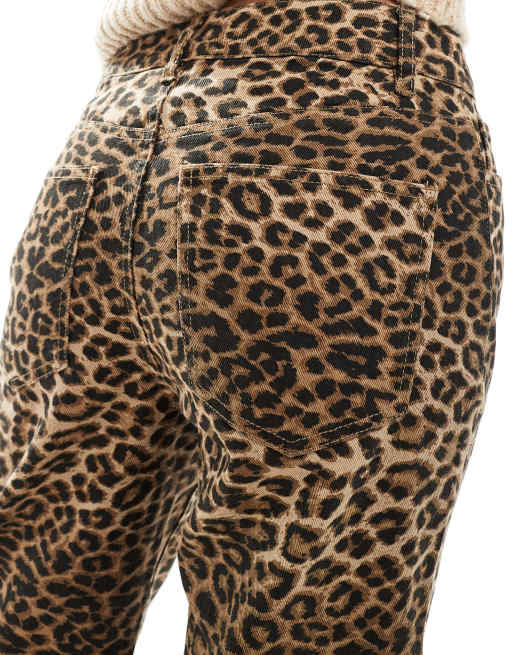 Leopard Denim Look Tights Pieces Straight Leg Jeans In Leopard