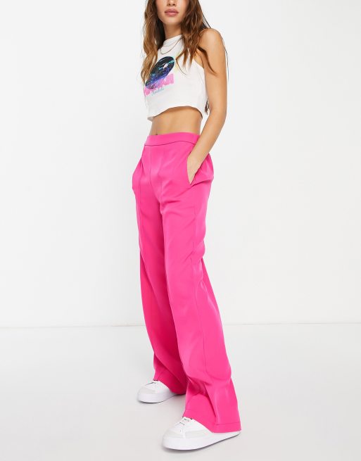 Pieces straight leg tailored pants in bright pink - part of a set
