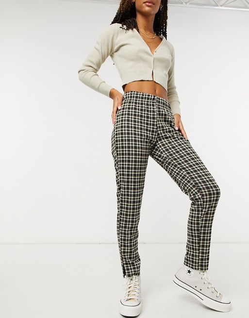 Pieces straight leg trousers in black check