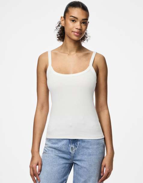 Pieces Strap top in bright white - view 1
