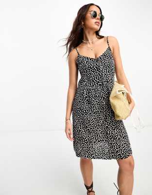 Pieces Strappy Midi Dress In Black & White Spot-multi