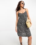 [Pieces] Pieces strappy midi dress in black & white spot-Multi S Black & White Spot