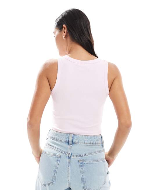 Pieces strawberry embroidered cropped tank top in light pink