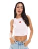 Pieces strawberry embroidered cropped tank top in light pink
