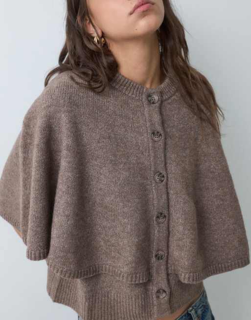 Pieces Strickcardigan mit Cape-Detail in hellbraun meliert, 4 von 5