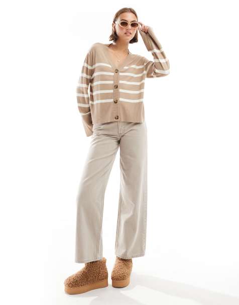 Pieces – Strickjacke in Beige und Weiß gestreift - view 1