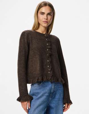 Pieces - Strickjacke in Kaffeequarz-Schwarz