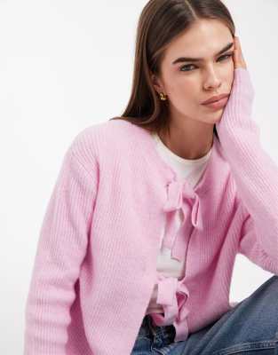 Pieces - Strickjacke in Löffler-Rosa