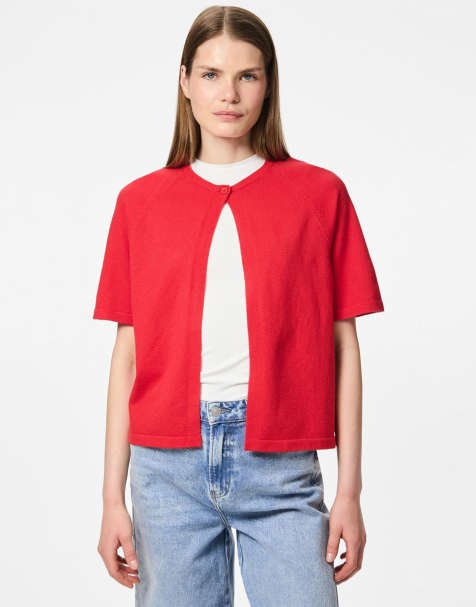 Pieces – Strickjacke in Lolli-Rot - view 1