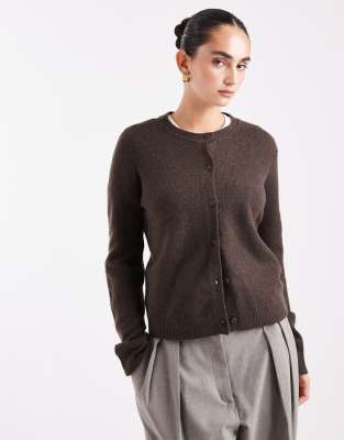 Pieces - Strickjacke in meliertem Schokobraun-Brown