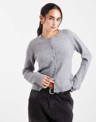 Pieces - Strickjacke in mittelgrau meliert