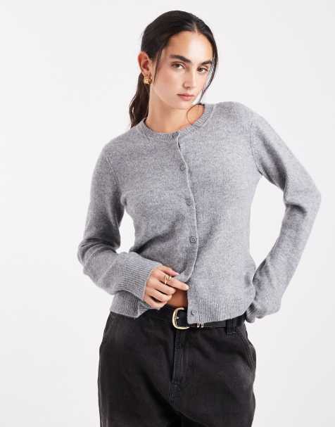 Pieces – Strickjacke in mittelgrau meliert - view 1