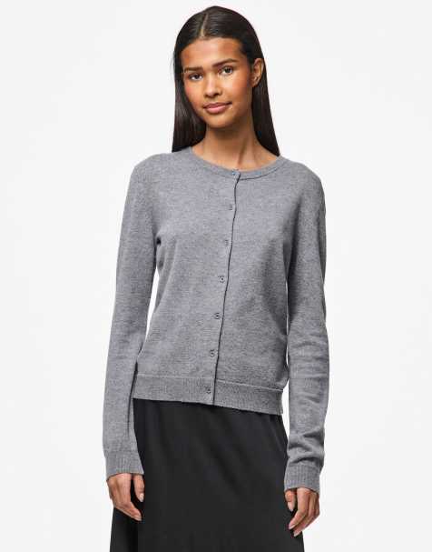 Pieces – Strickjacke in mittelgrau meliert - view 1