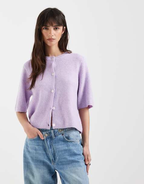 Pieces – Strickjacke in Pastellflieder - view 1